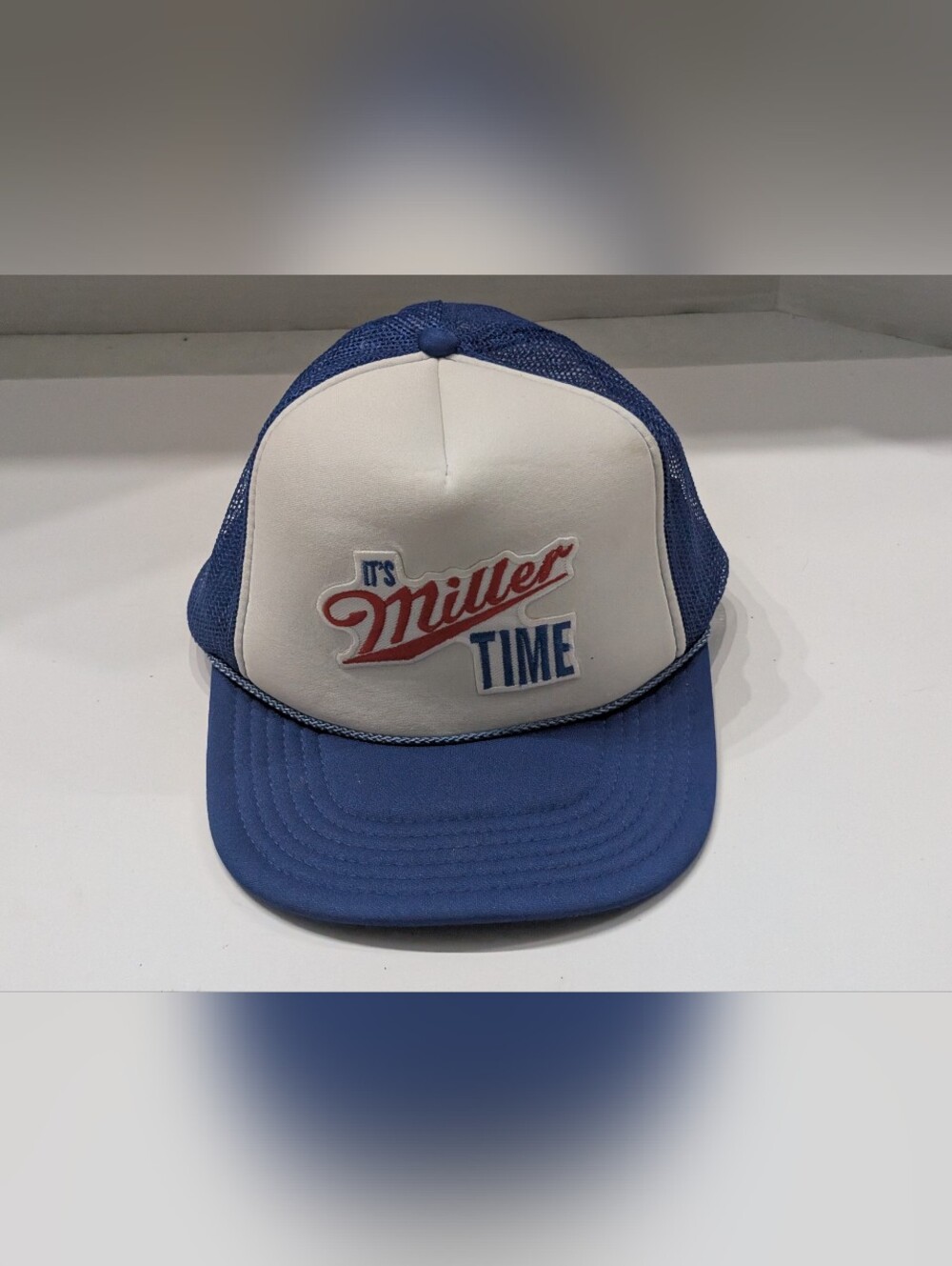 It's Miller Time Beer Trucker Hat Red White Blue Mesh Snapback